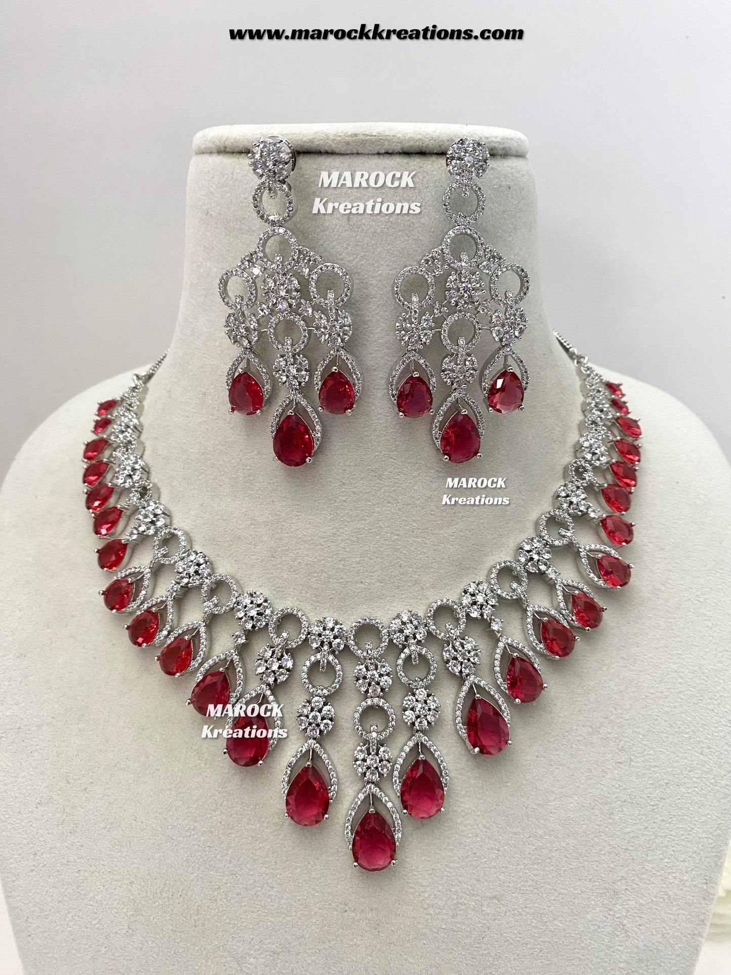Anshika Silver American Diamond Necklace set