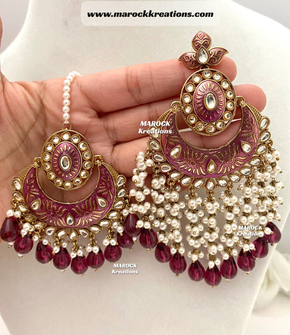 Ishika Premium Quality Kundan Meenakari Oversized Statement Earrings and tikka set