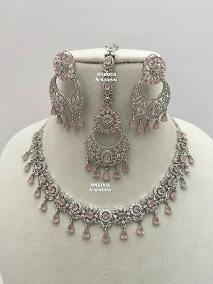 Silver American Diamond Necklace set