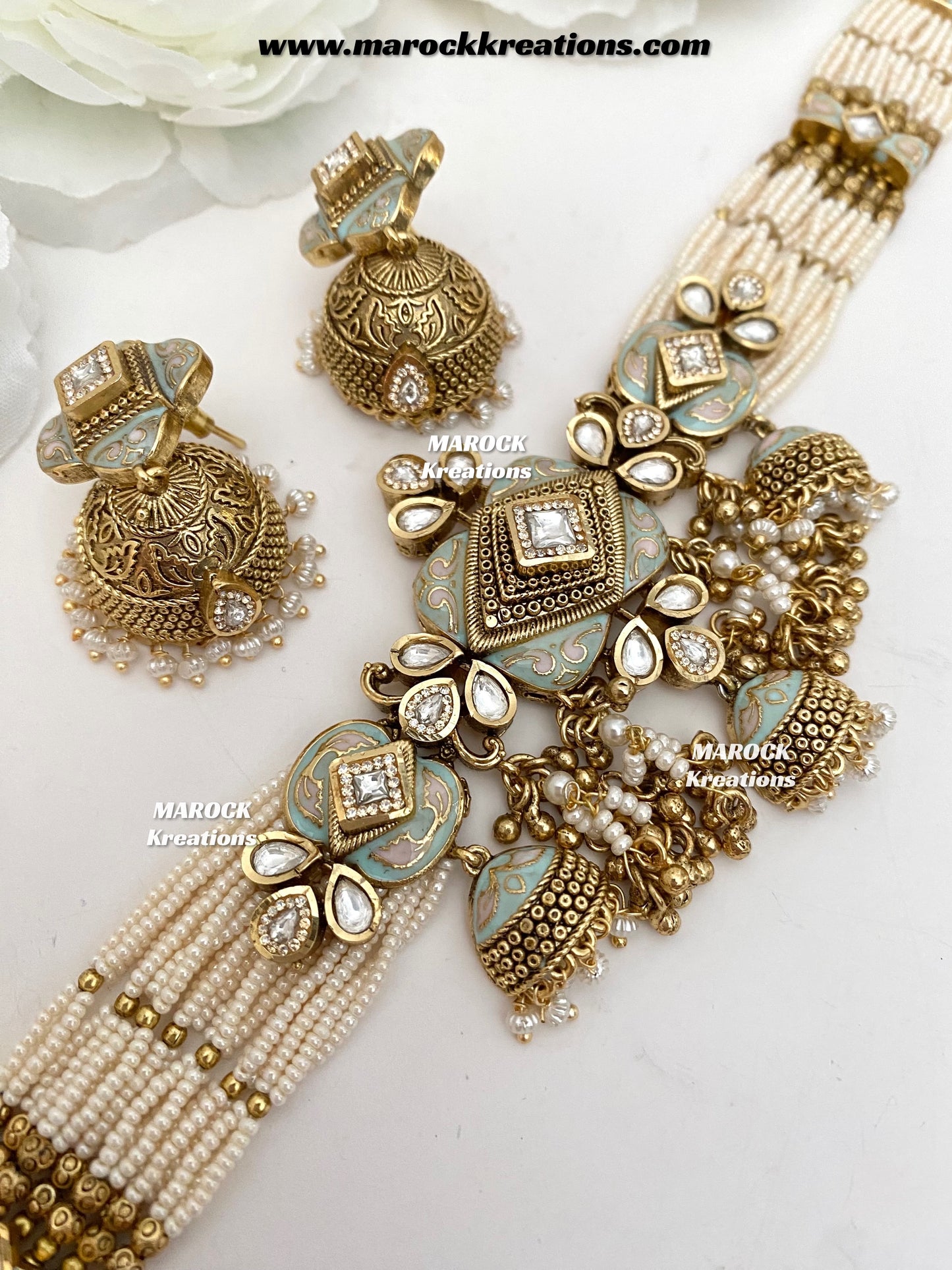 Habibi Premium Quality Gold plated Rajwadi Meenakari choker set