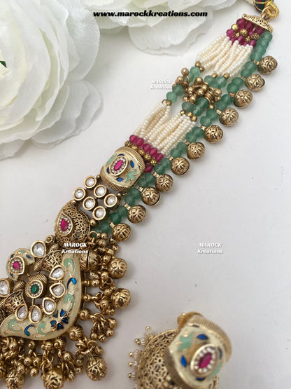 Ramina Premium Quality Gold Plated Rajwadi choker set