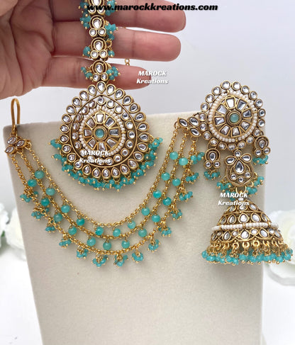 Elora Premium Quality Kundan bahubali Statement Earrings and tikka set