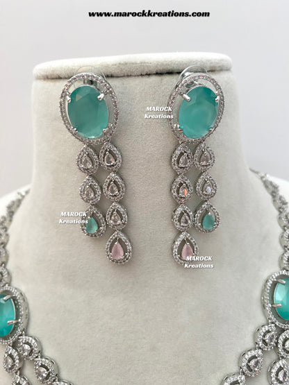 Zehra Silver American Diamond Double layer Necklace set