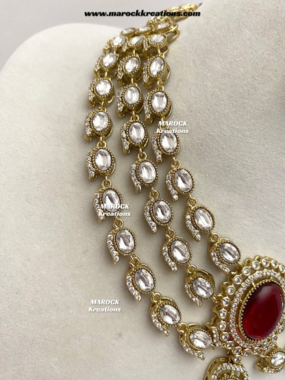Salina Premium Quality Moissanite Kundan triple layer Necklace set