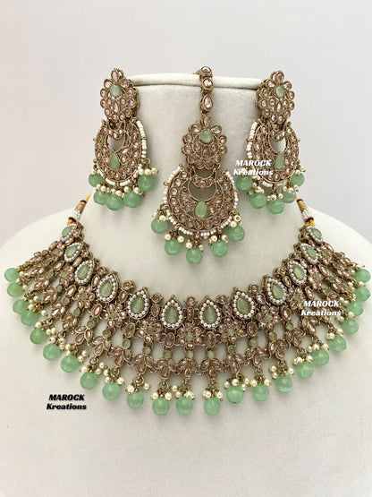 Sadhna Antique Gold Polki Necklace set