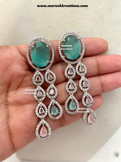 Zehra Silver American Diamond Double layer Necklace set