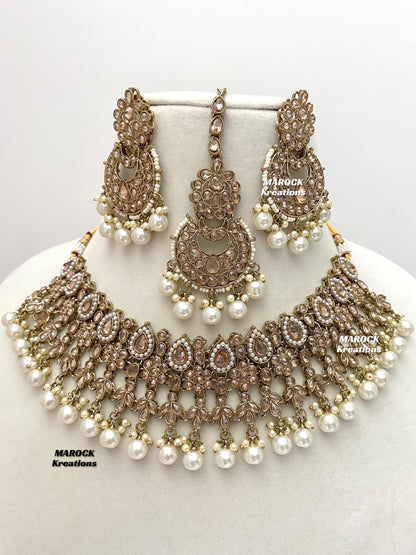 Sadhna Antique Gold Polki Necklace set