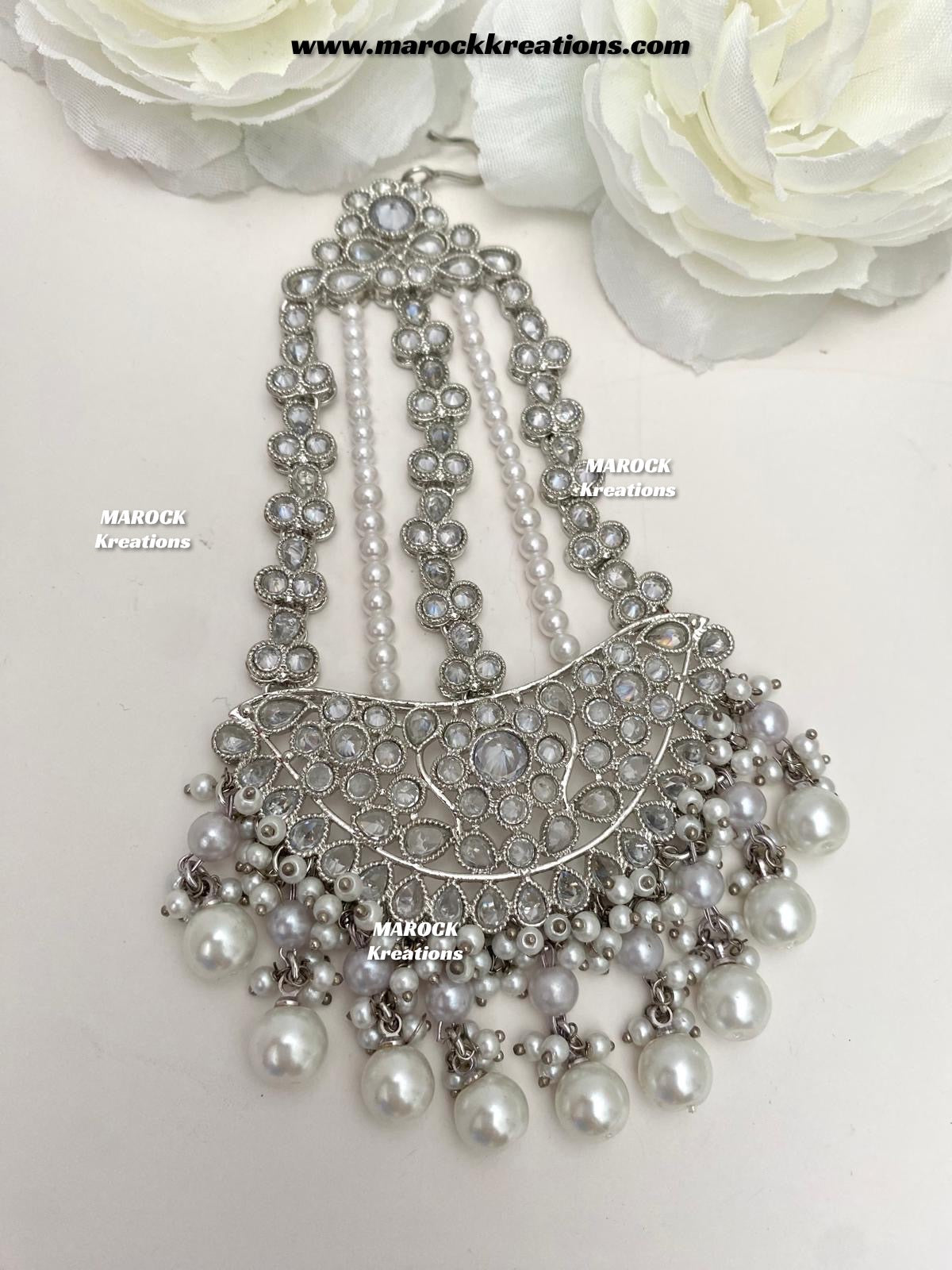 Silver Pakistani Polki choker/necklace set with Passa