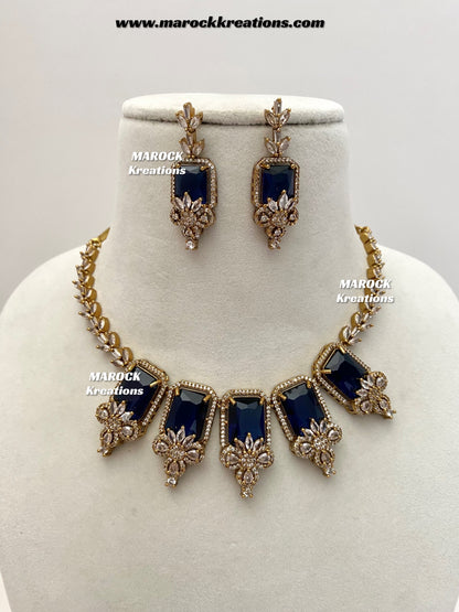Vikita Antique Gold American diamond Statement Necklace set