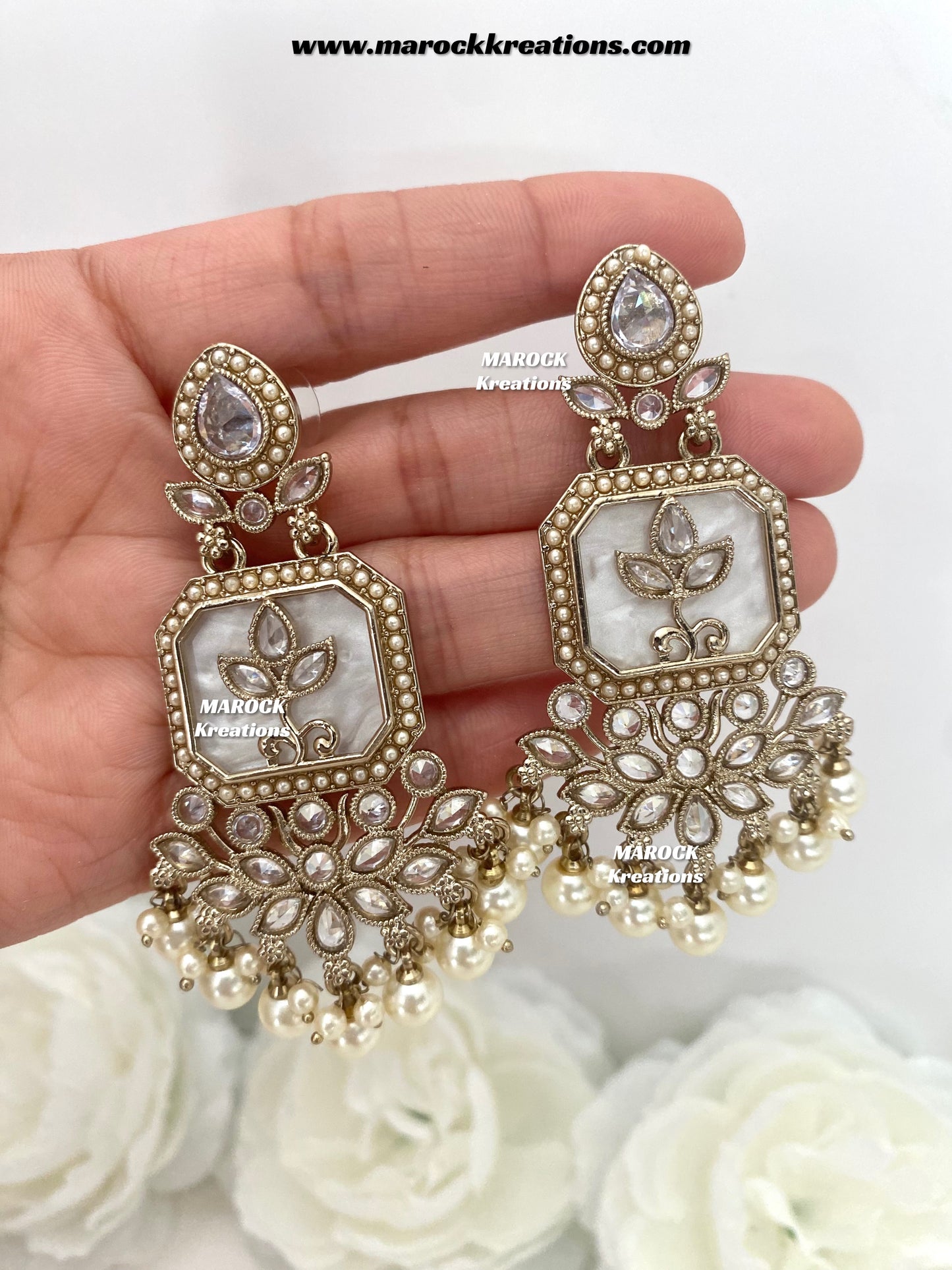 Manika Premium quality Antique gold MOP Statement Earrings