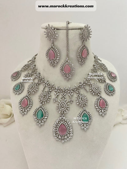 Zahra Silver American Diamond Necklace set