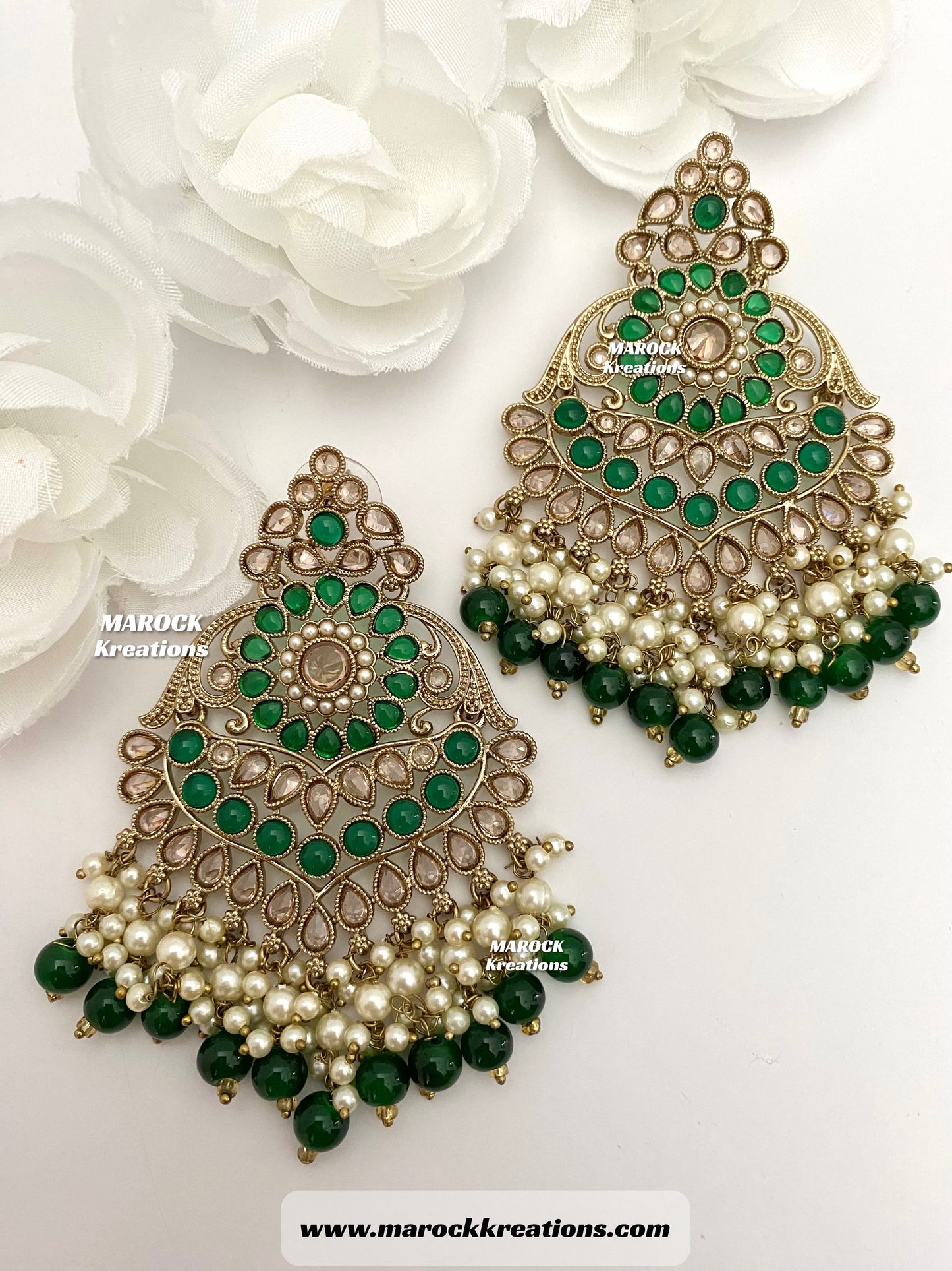 High Quality Antique Gold Polki Statement Earrings