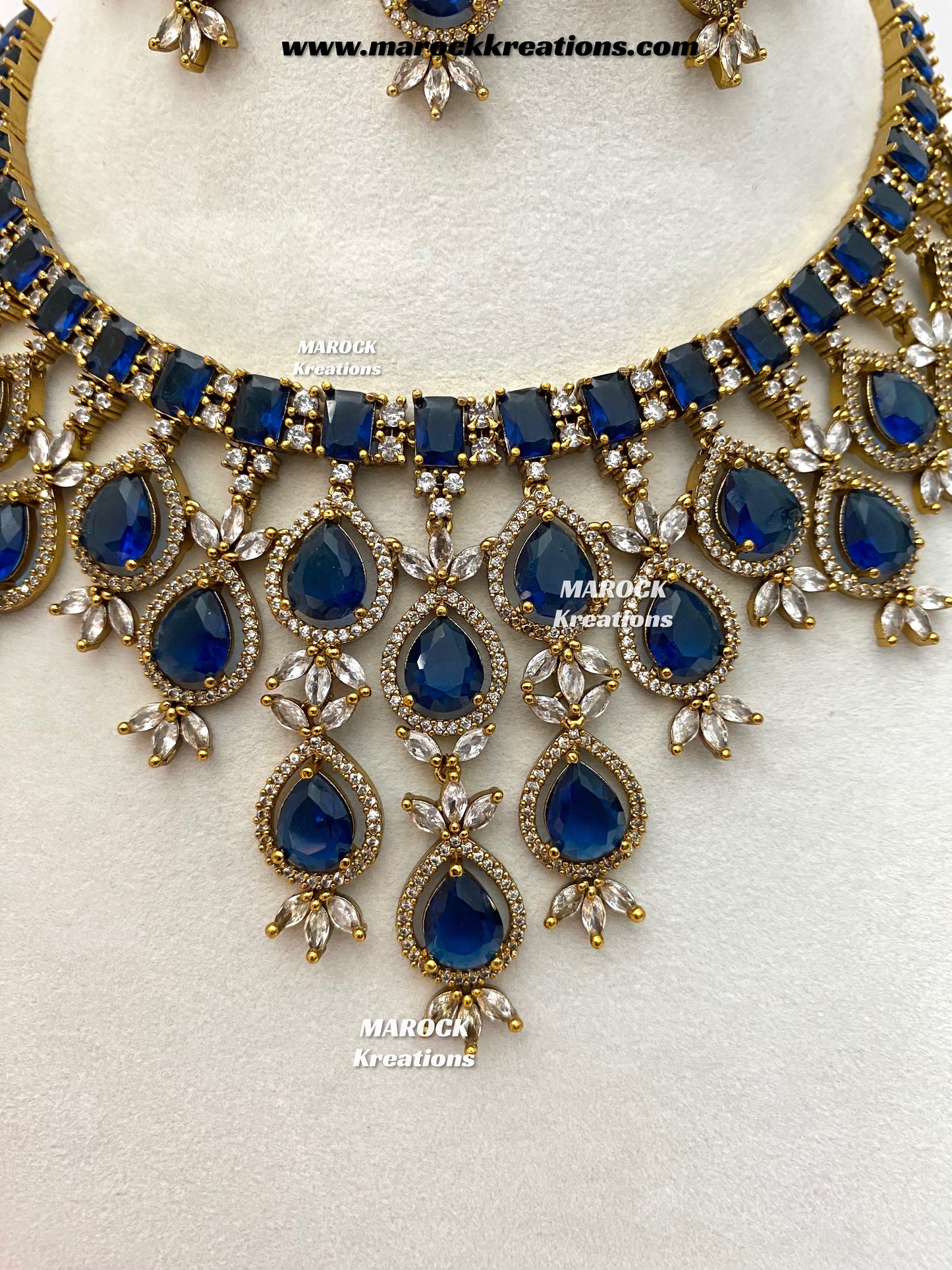 Noria Antique Gold American Diamond Statement Necklace set