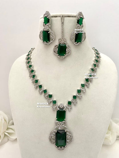 Nita Ambani Inspired Silver American Diamond Necklace set