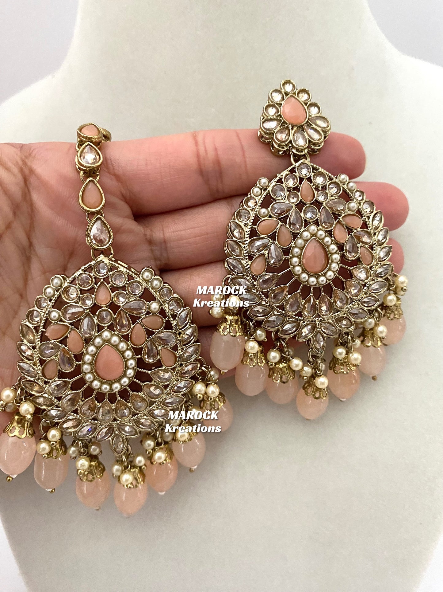 Antique Gold/Peach Polki Necklace set