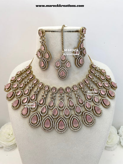 Tushita Antique Gold American Diamond Statement Necklace set/Bridal set