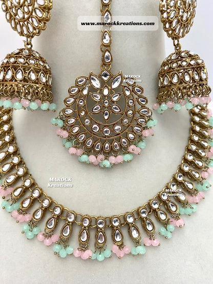 Kundan Necklace set comes with Jhumki Earrings and Tikka