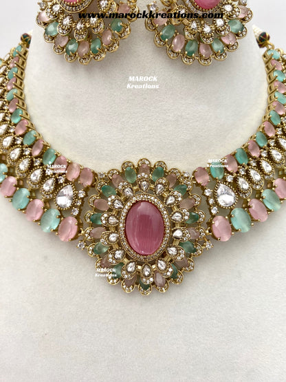 Nicole Sabyasachi inspired Moissanite Kundan and American diamond Necklace set