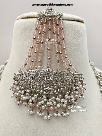 Zohra Premium Quality Pakistani Silver Pink Bridal set/bridal jewelry