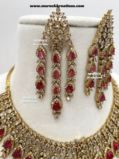 Naima Antique Gold American diamond Statement Necklace set