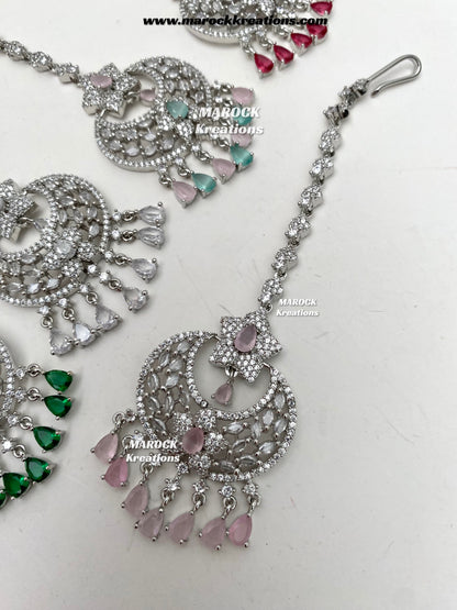Silver base American Diamond Tikka