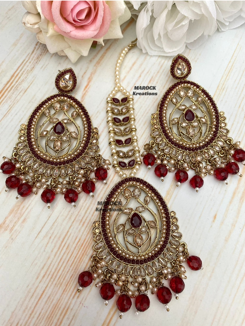 Antique Gold Polki Earrings and tikka set