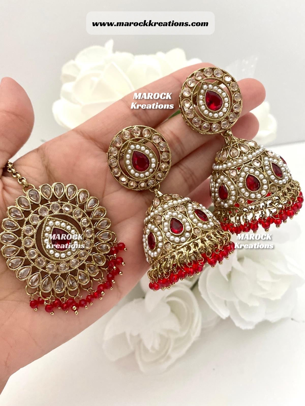 Polki Jhumki Earrings and tikka set