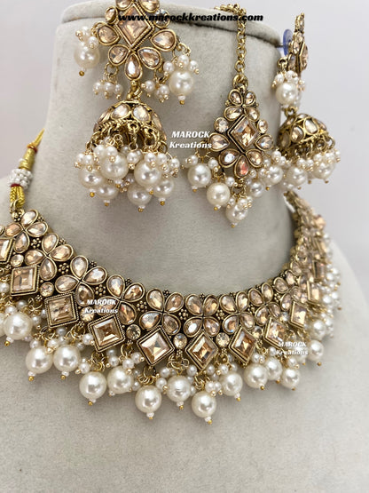 Anami Antique Gold Polki Necklace set