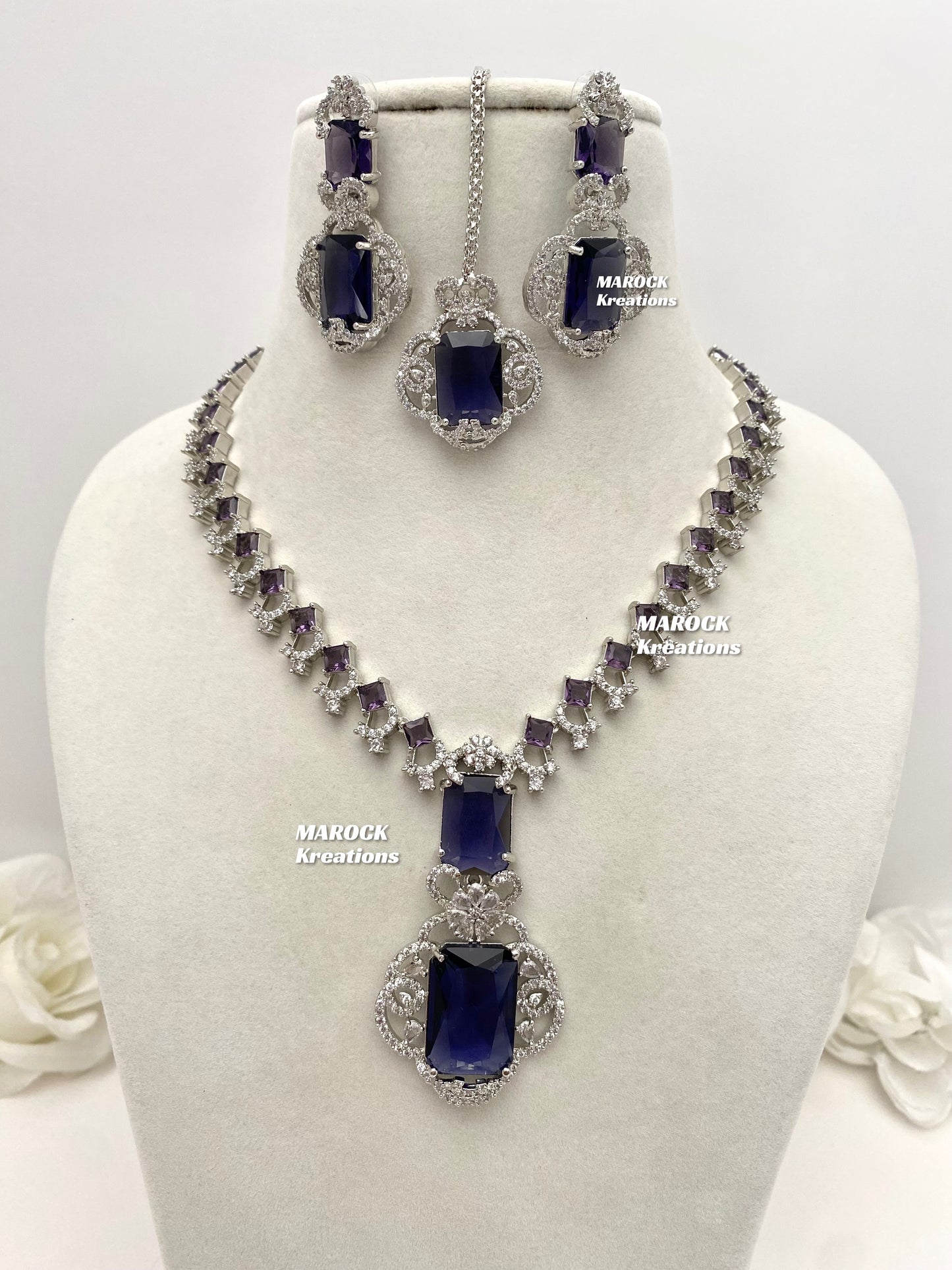 Nita Ambani Inspired Silver American Diamond Necklace set