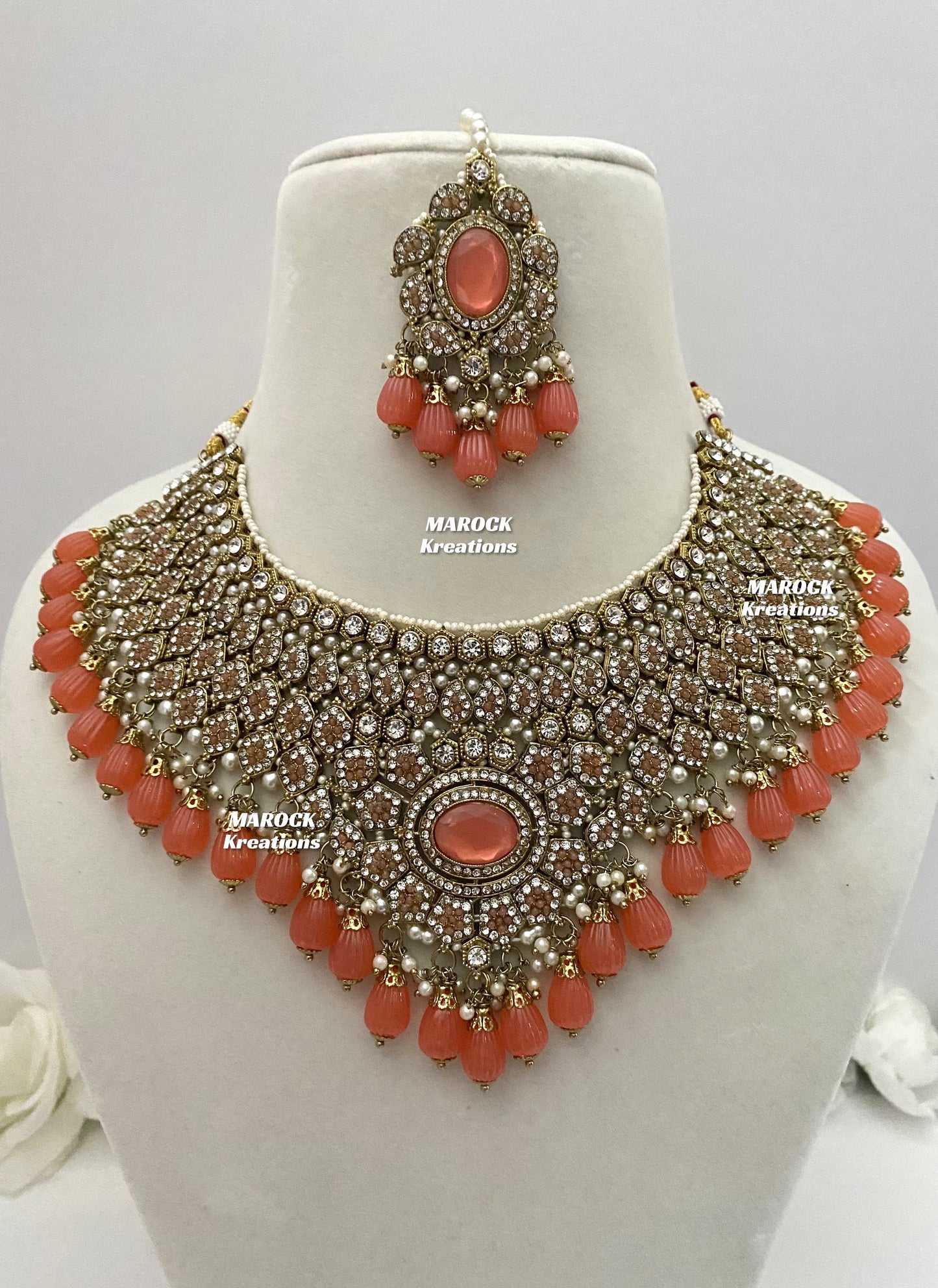 Antique Gold Pakistani Coral Necklace set