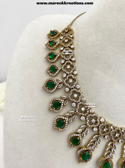 Maliha Antique Gold American Diamond Statement Necklace set