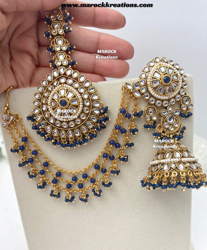 Elora Premium Quality Kundan bahubali Statement Earrings and tikka set
