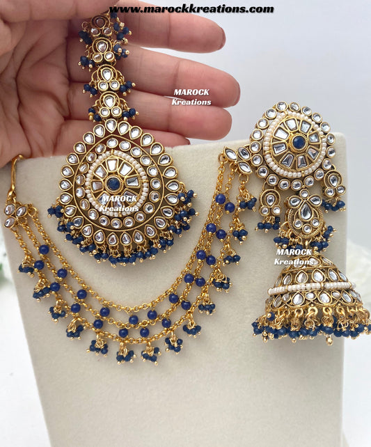 Elora Premium Quality Kundan bahubali Statement Earrings and tikka set