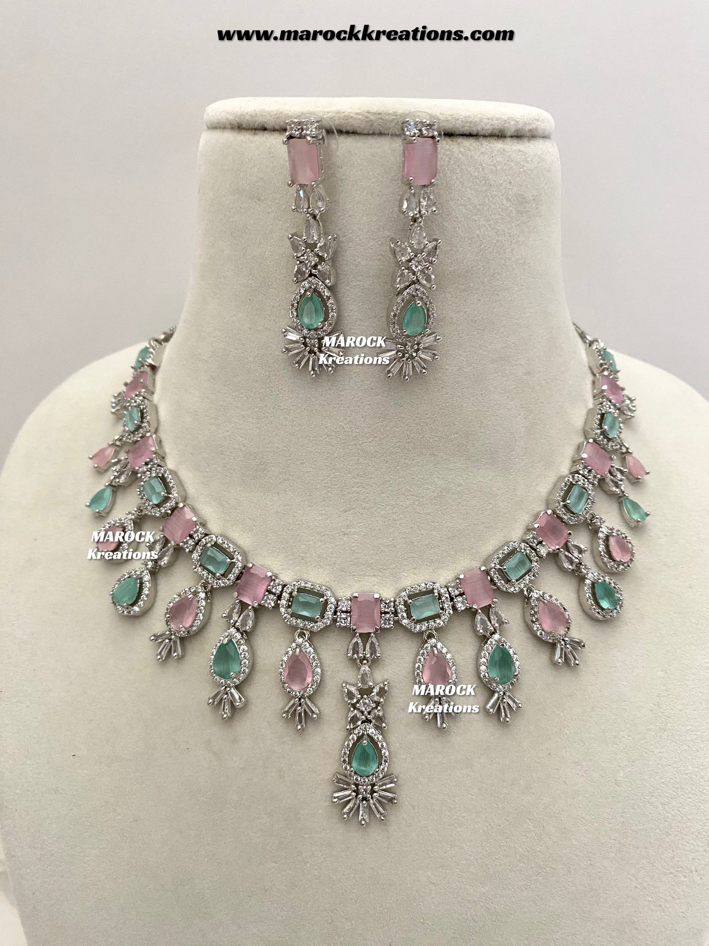 Erica Silver American Diamond Necklace set