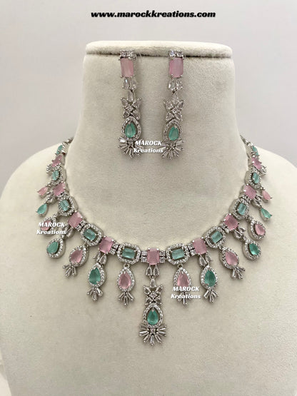 Erica Silver American Diamond Necklace set