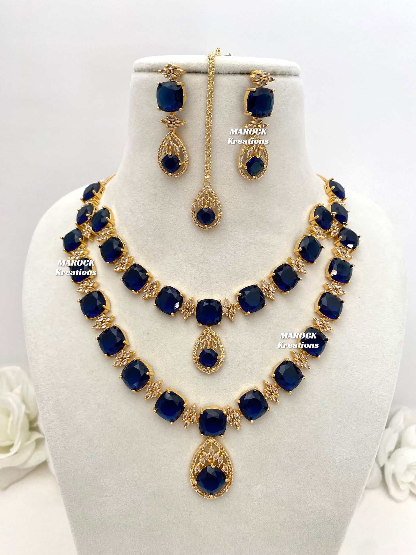 Aster Golden American Diamond Double layer Necklace set