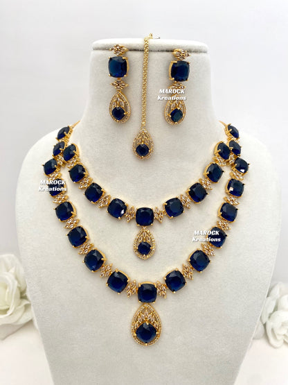 Aster Golden American Diamond Double layer Necklace set