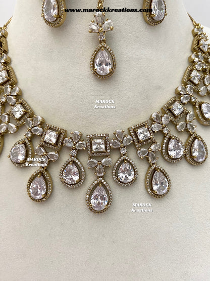 Erona Antique Gold American Diamond Statement Necklace set