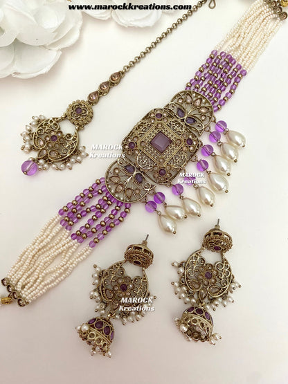 Naila Antique Gold Polki Choker set