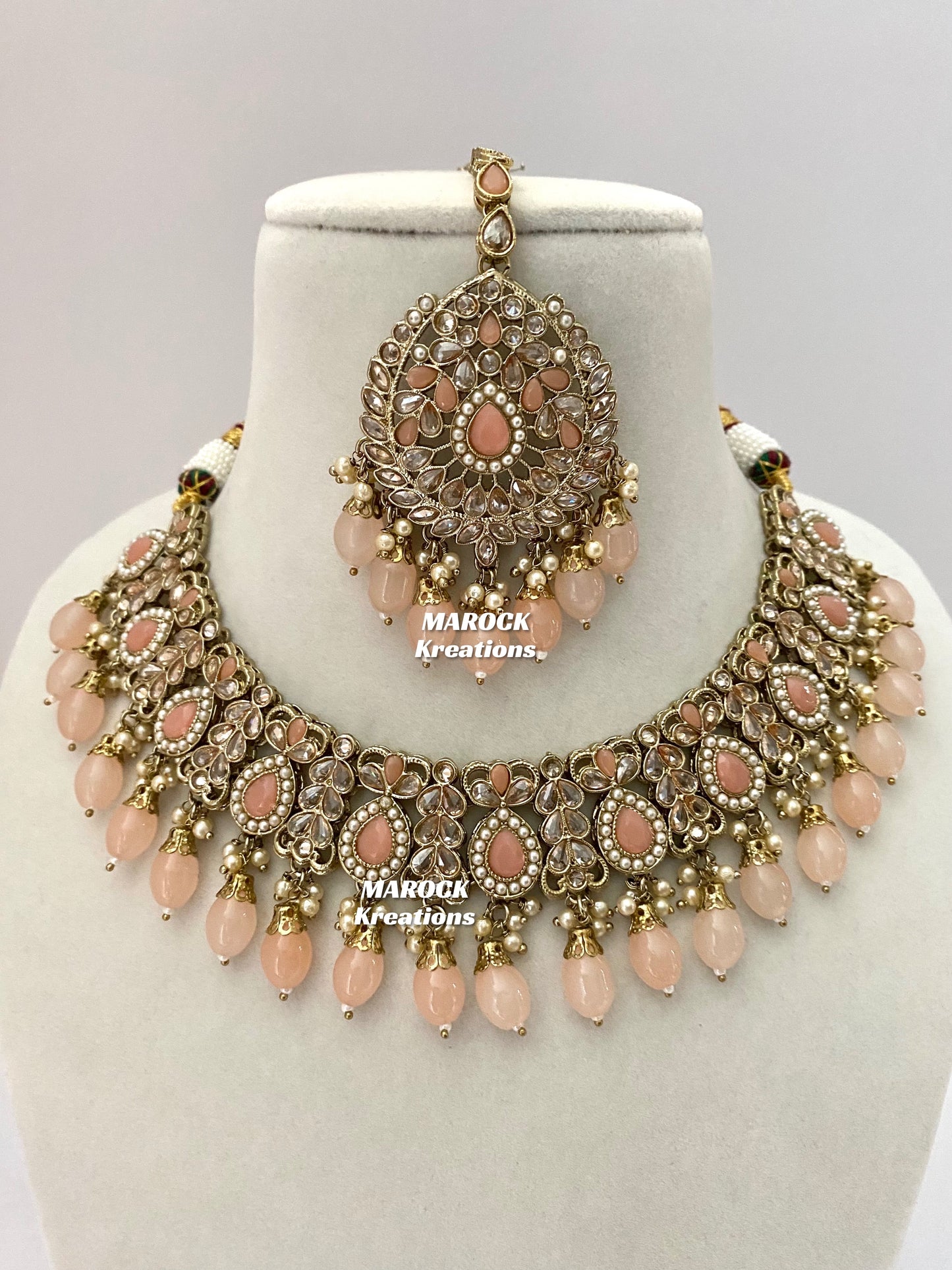 Antique Gold/Peach Polki Necklace set