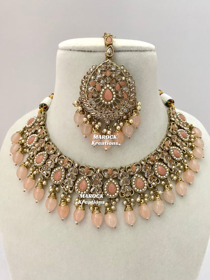 Antique Gold/Peach Polki Necklace set