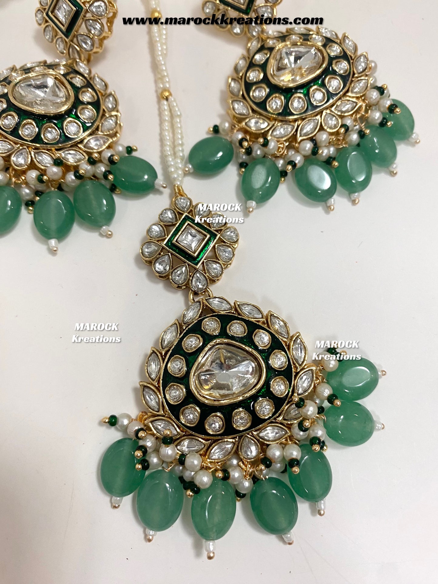Saher Uncut Kundan Meenakari Earrings and tikka set