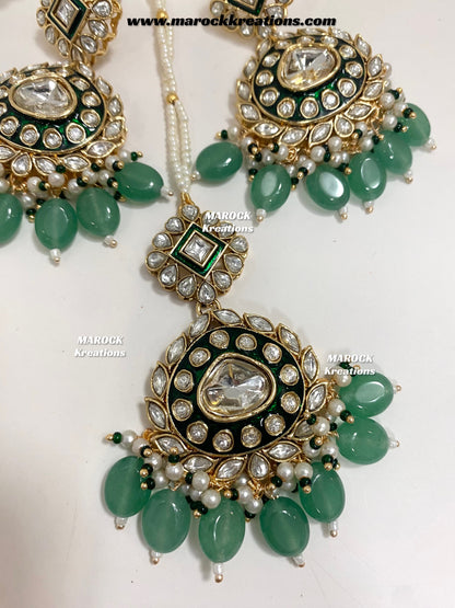 Saher Uncut Kundan Meenakari Earrings and tikka set