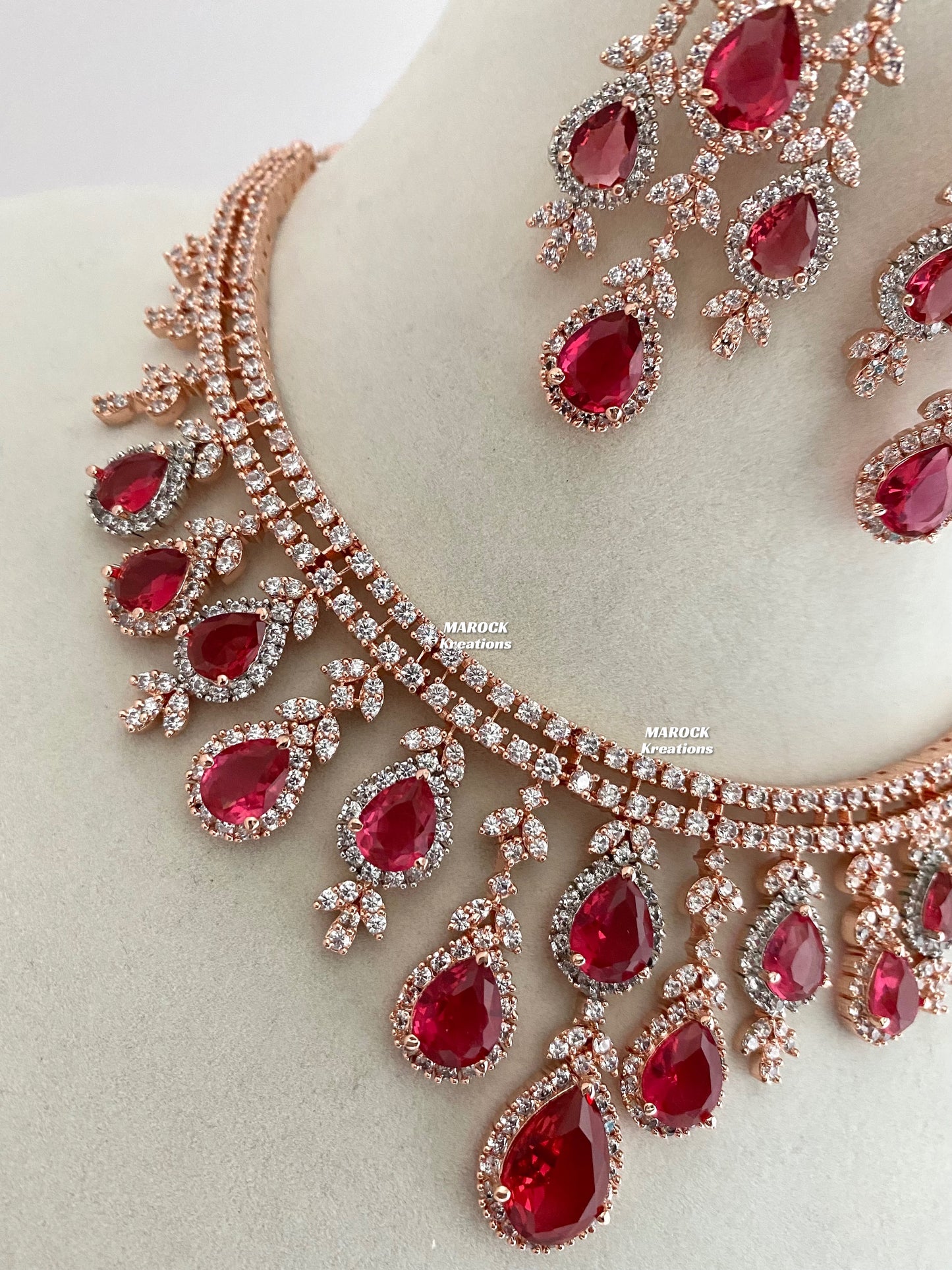 Rose Gold/Red American Diamond Necklace set