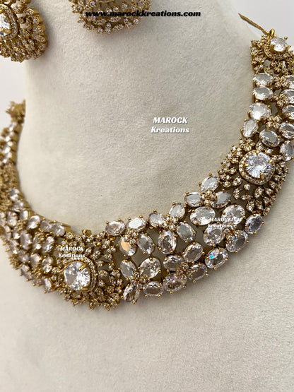 Donna Antique Gold American Diamond Statement Necklace set