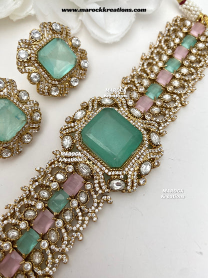 Paloma Sabyasachi inspired Premium Quality Moissanite Kundan and American Diamond choker set