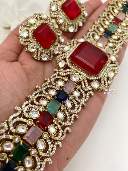 Paloma Sabyasachi inspired Premium Quality Moissanite Kundan and American Diamond choker set