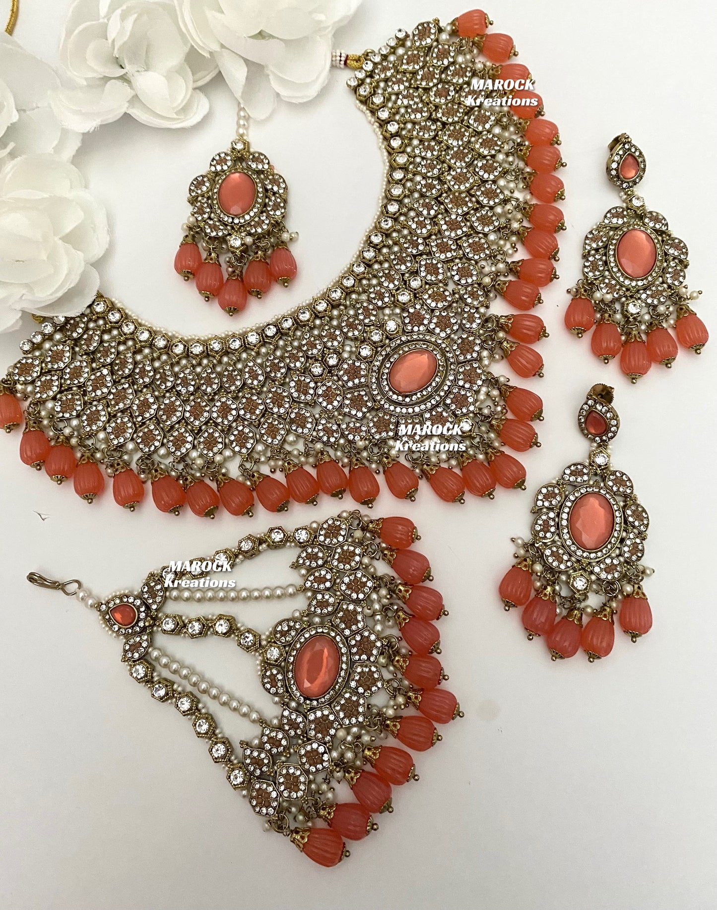 Antique Gold Pakistani Coral Necklace set