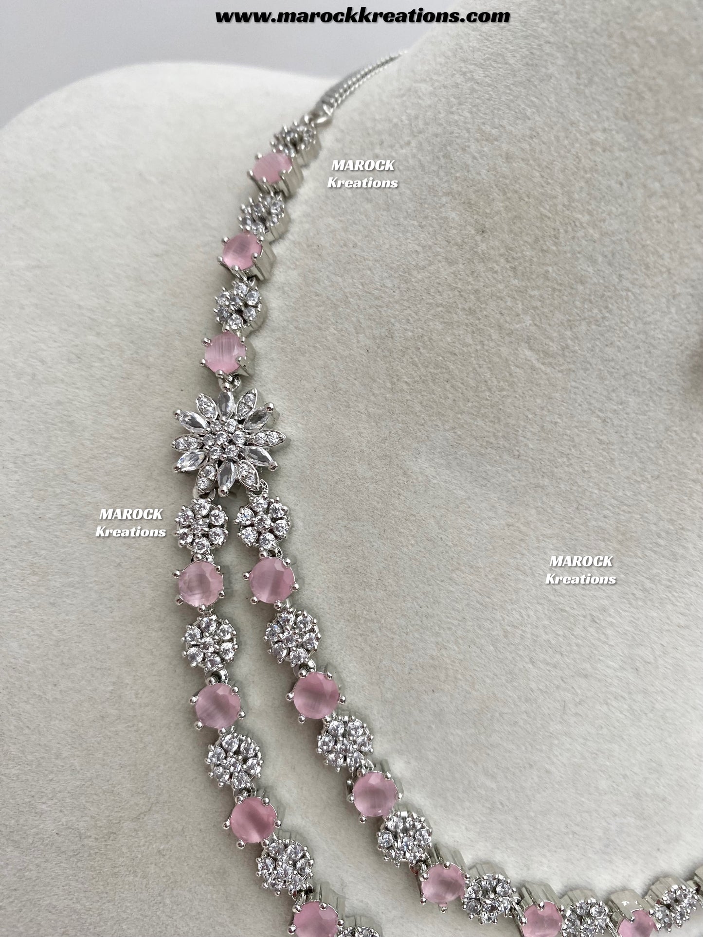 Sumra Silver American Diamond Double layer Necklace set  on