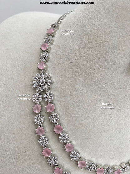 Sumra Silver American Diamond Double layer Necklace set  on